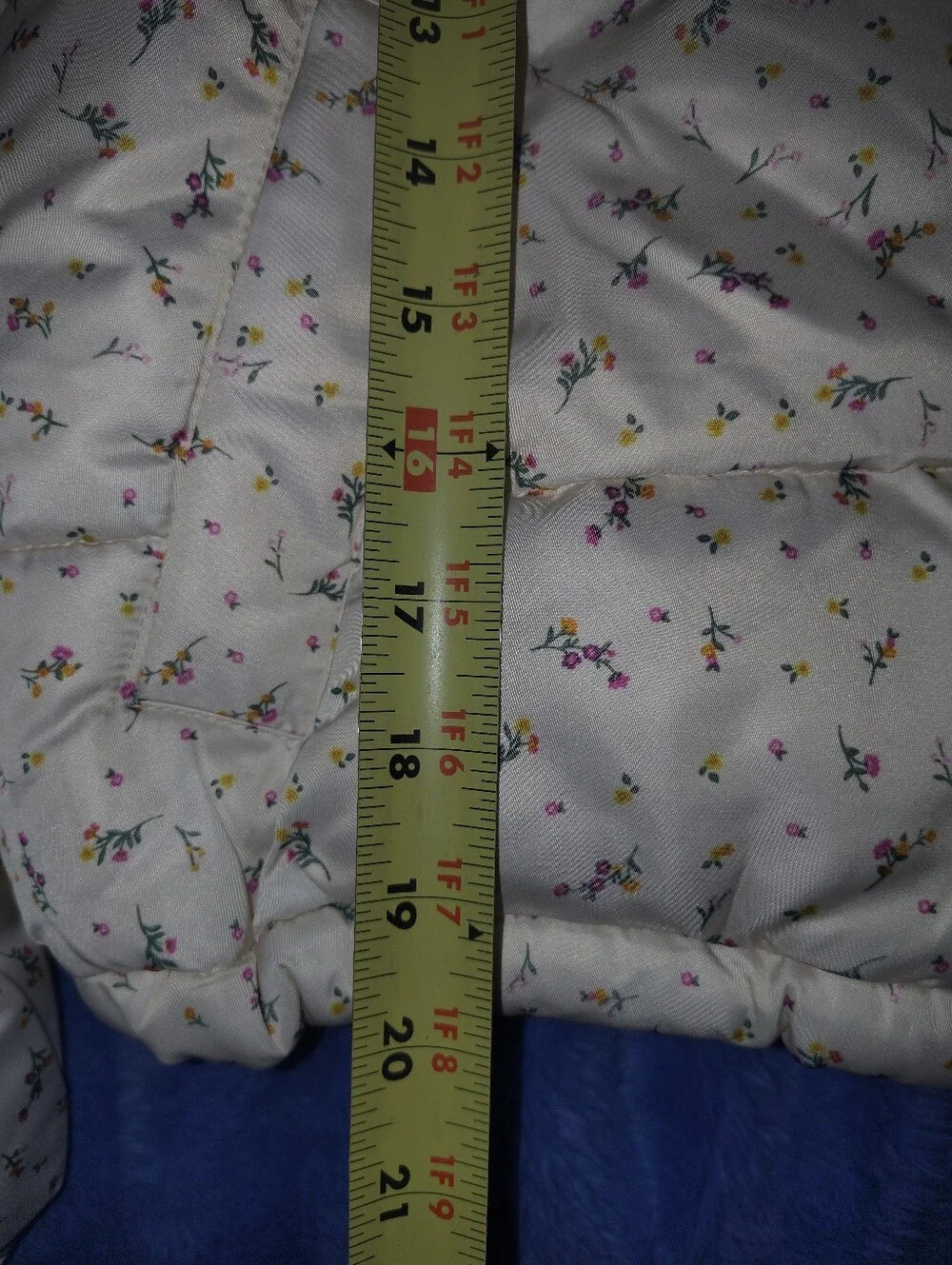 Cream Puffer Jacket with Tiny Floral Print